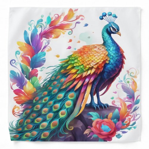 The peacock is a brightly colored bird that is kno bandana