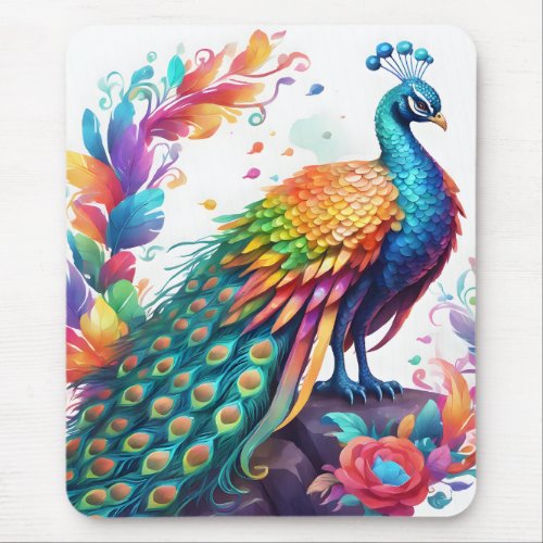 The peacock is a brightly colored bird that is kno mouse pad