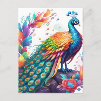 The peacock is a brightly colored bird that is kno postcard