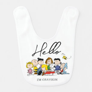 The Peanuts Gang   Baby Shower   Add Your Name Baby Bib