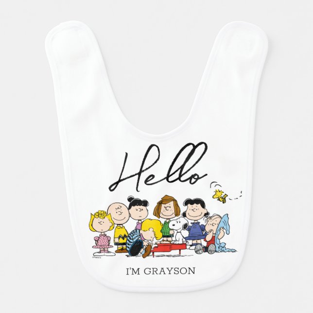 The Peanuts Gang | Baby Shower | Add Your Name Baby Bib (Front)