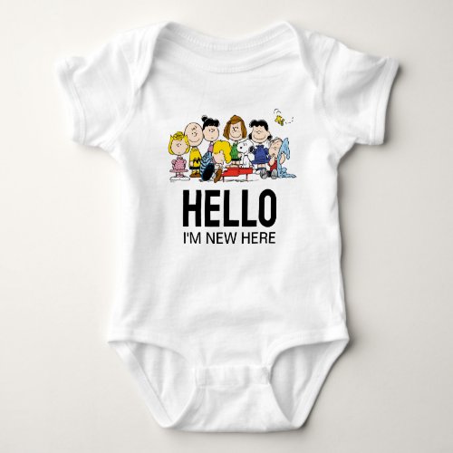The Peanuts Gang  Baby Shower m New Here Baby Bodysuit