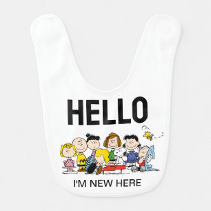 The Peanuts Gang   Hello I'm New Here Baby Bib