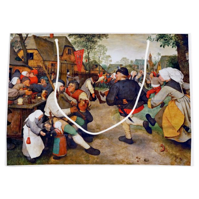 The Peasant Dance, Pieter Bruegel Large Gift Bag (Front)