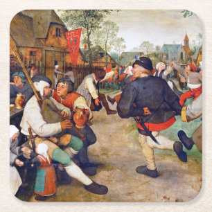 The Peasant Dance, Pieter Bruegel Square Paper Coaster