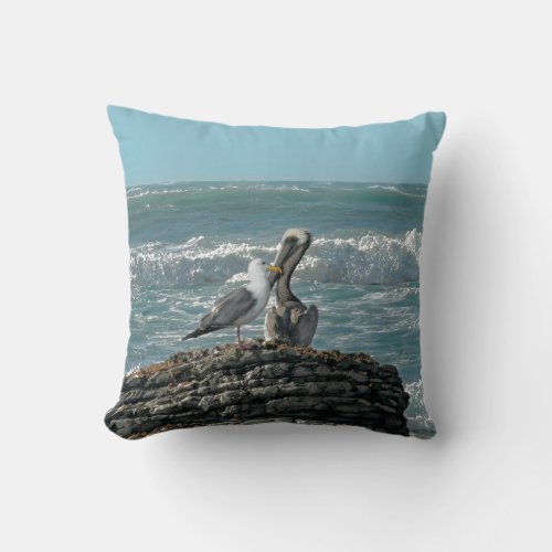 The Pelican  his gull Throw Pillow
