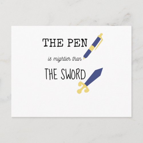 The pen is mightier than the sword postcard