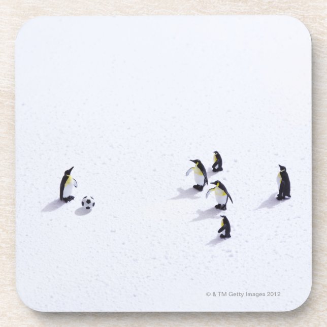 The penguins playing soccer drink coaster (Front)