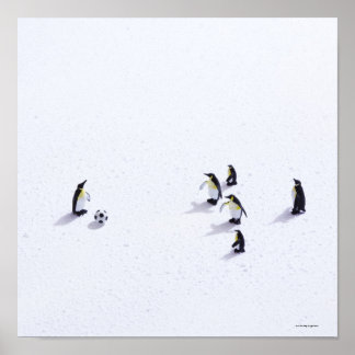 The penguins playing soccer poster