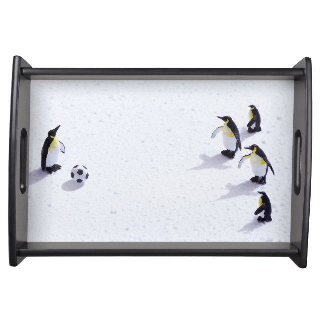 The penguins playing soccer serving tray (Front)