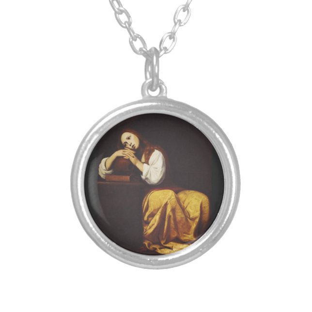 The Penitent Mary Magdalene by Giacomo Galli Silver Plated Necklace (Front)