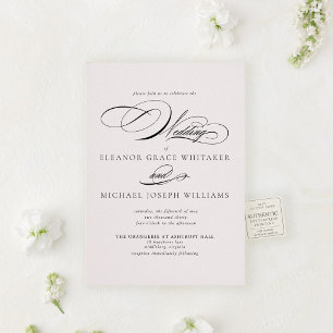 The Penmanship Suite Elegant Script Wedding Letterpress Invitation