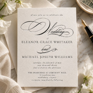 The Penmanship Suite Elegant Script Wedding Letterpress Invitation