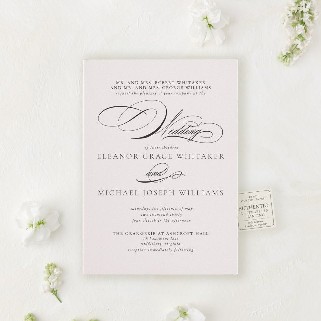 The Penmanship Suite | Formal Script Wedding Letterpress Invitation (Inspired by the beauty of handwritten love letters and timeless romance.)