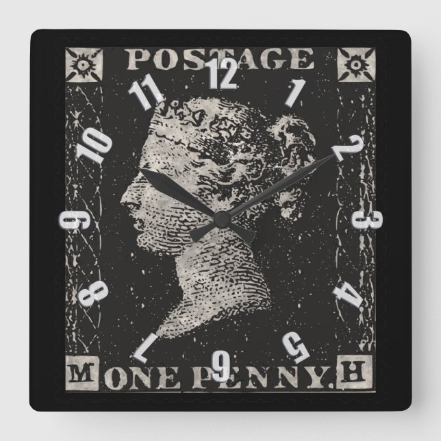 The Penny Black Postage Stamp Square Wall Clock (Front)