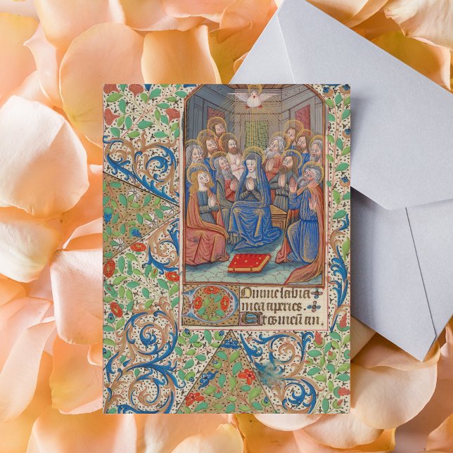 The Pentecost Medieval Illuminated Manuscript Postcard (The Pentecost Descent of the Holy Spirit Medieval Illuminated Manuscript Catholic Christian Postcard)