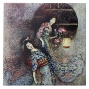 “The Peony Lantern” by Warwick Goble Ceramic Tile