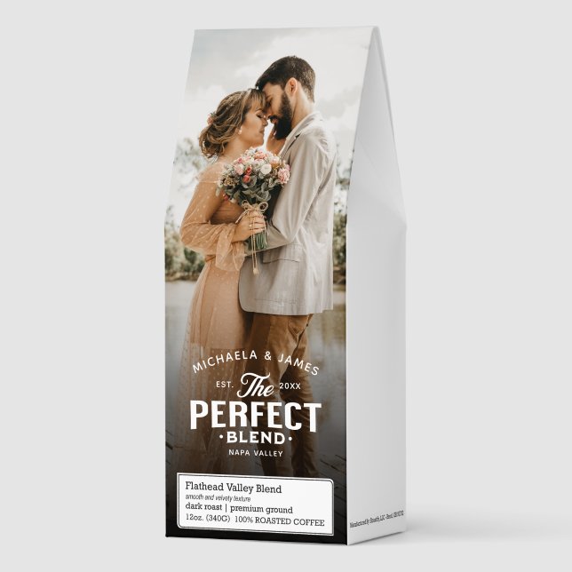 The Perfect Blend 2-Photo Wedding Favor Roasted Coffee (Front)