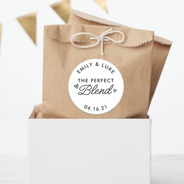 The Perfect Blend B&W Coffee Wedding Favor Classic Round Sticker (Creator Uploaded)