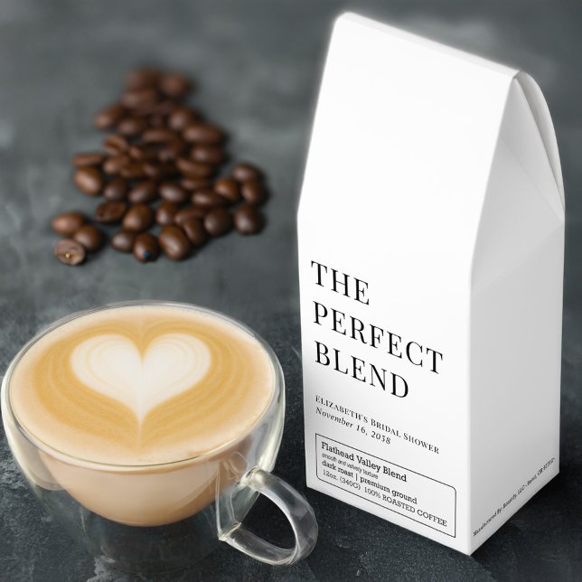 The Perfect Blend Bridal Shower Favor Roasted Coffee (Brew love with "The Perfect Blend" - elegant premium coffee favors for your bridal shower)