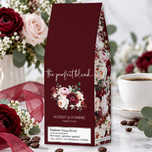 The Perfect Blend Burgundy Floral Wedding Favor Roasted Coffee
