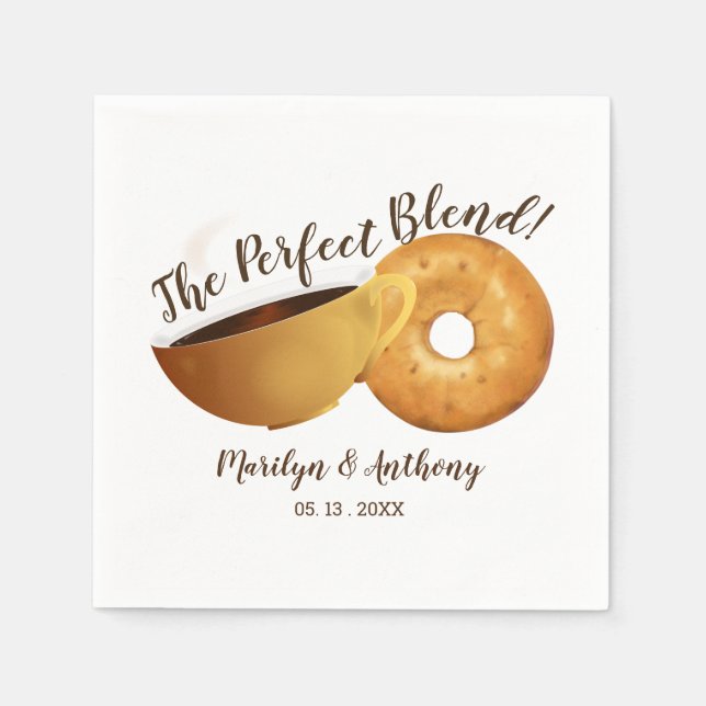The Perfect Blend Coffee and Bagel | Wedding Napkins (Front)