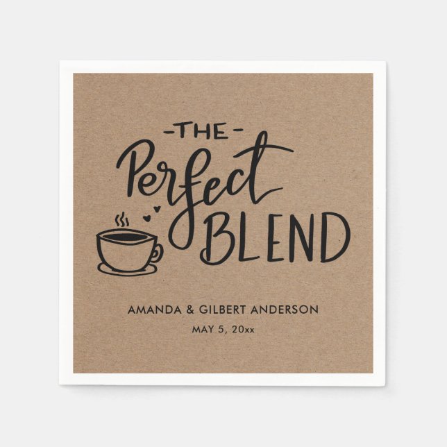 The Perfect Blend Coffee Kraft Paper Wedding Napkins (Front)