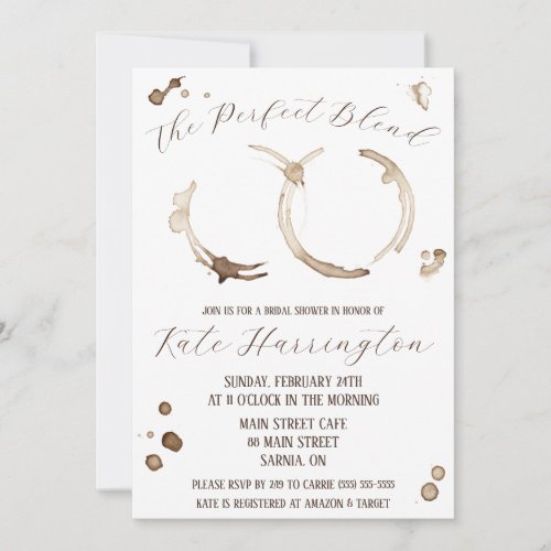 The Perfect Blend Coffee Stains Bridal Shower Invitation