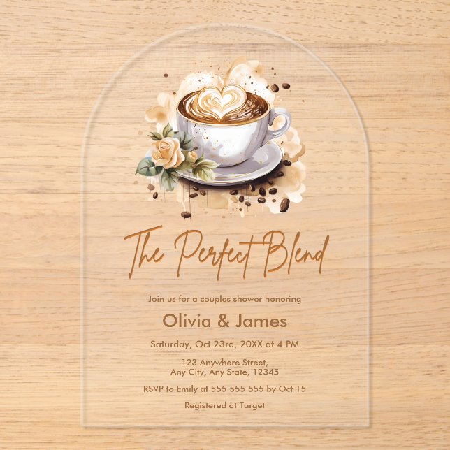 The Perfect Blend Coffee Wedding Couples Shower Acrylic Invitations (Front)