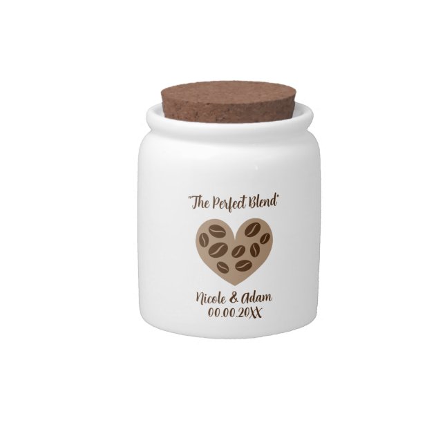 The Perfect Blend custom coffee jar wedding favor (Front)