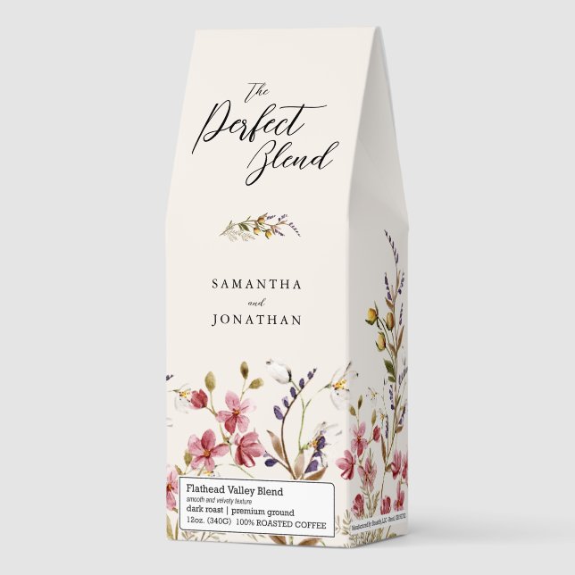  The Perfect Blend Fall Wildflowers Wedding Favor Roasted Coffee (Front)