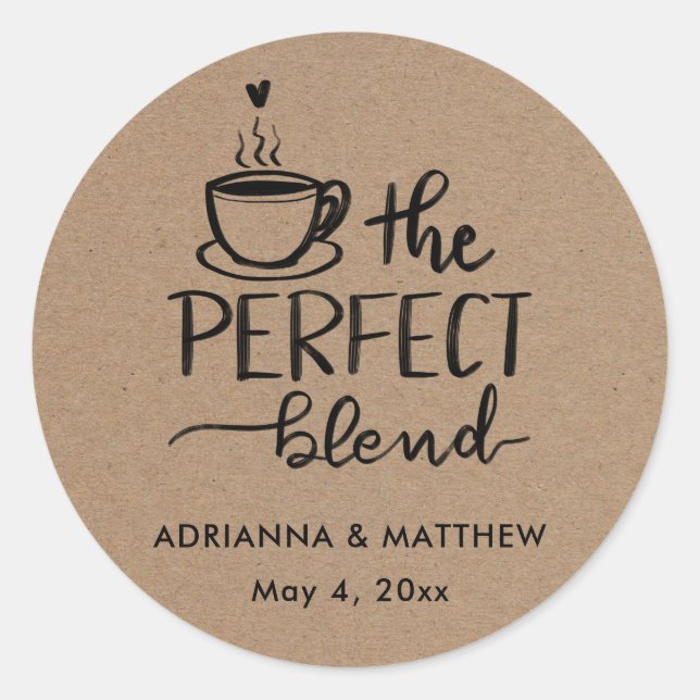 The Perfect Blend Handwritten Kraft Paper Wedding  Classic Round Sticker (Front)