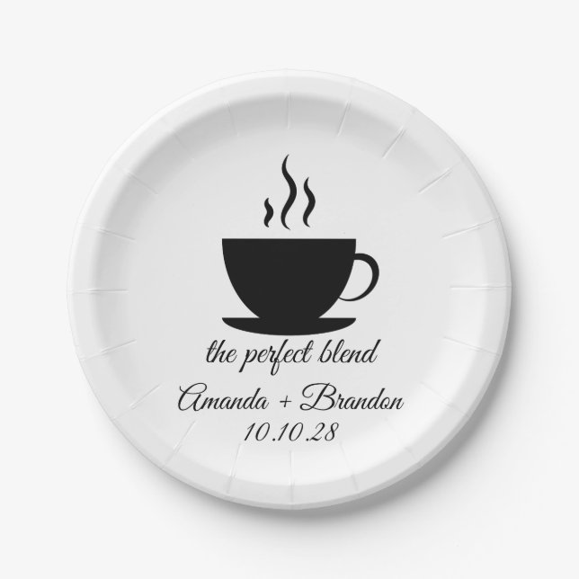 The Perfect Blend Hot Coffee Wedding  Paper Plates (Front)