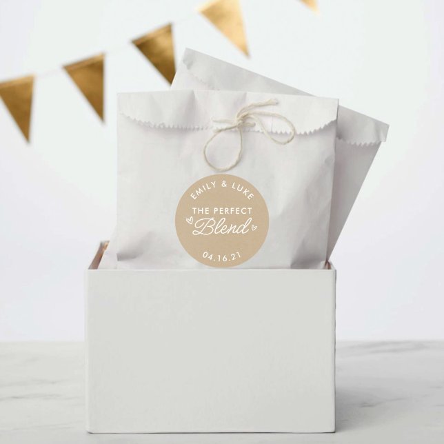 The Perfect Blend Kraft Coffee Wedding Favor Classic Round Sticker (Creator Uploaded)