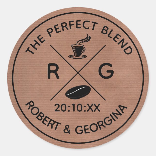 The Perfect Blend Kraft Paper Coffee Wedding Favor Classic Round Sticker (Front)