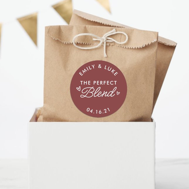 The Perfect Blend Minimalist Coffee Wedding Favor Classic Round Sticker (Creator Uploaded)