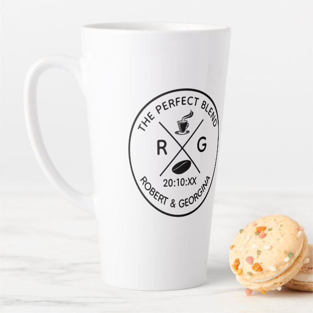 The Perfect Blend Modern Coffee Wedding Favor Latte Mug (In Situ)