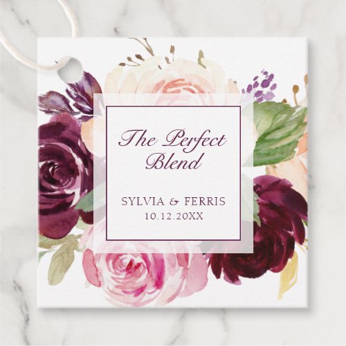 The Perfect Blend Moody Plum Floral Wedding Favor Tags