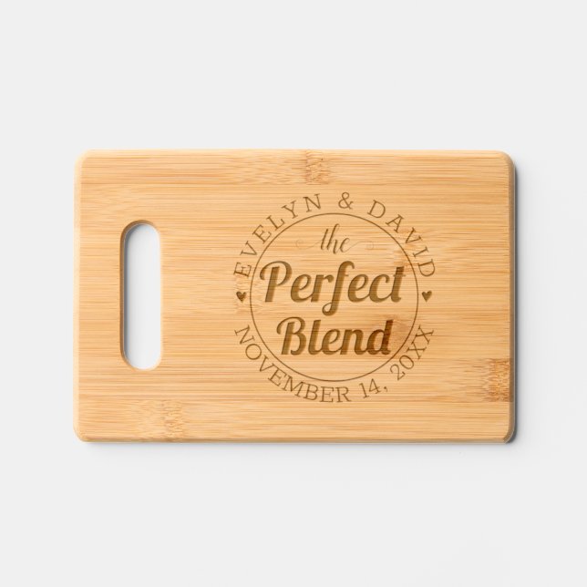 The perfect blend names,  wedding date Charcuterie Engraved Cutting Board (Front)