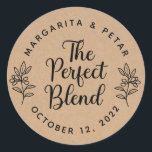 The Perfect Blend Rustic Wedding Kraft Classic Rou Round Sticker<br><div class="desc">The perfect blend. Add a fun touch of color and unique style to your wedding or bridal shower favors. A bridal shower favor bag is a great addition to party planning. These unique bags will easily be used as a gift and can serve as a beautiful decoration at your wedding...</div>