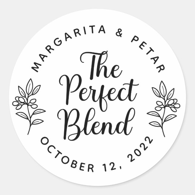 The Perfect Blend Rustic Wedding Kraft Classic Round Sticker (Front)