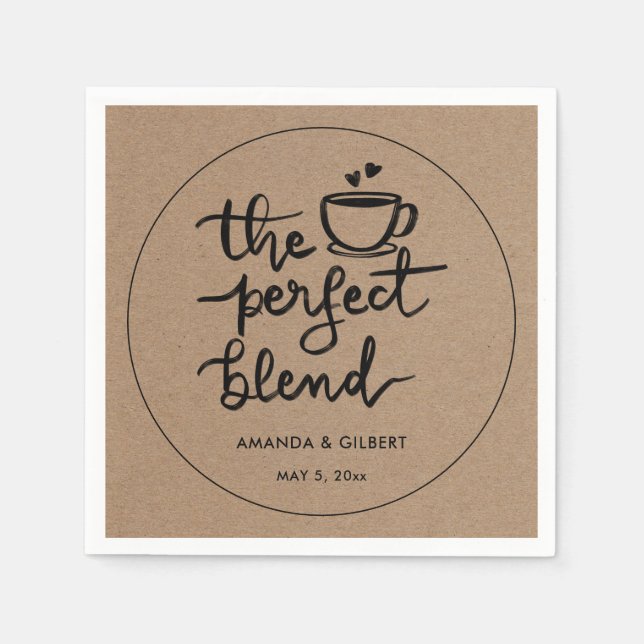 The Perfect Blend Script Kraft Paper Wedding Napkins (Front)