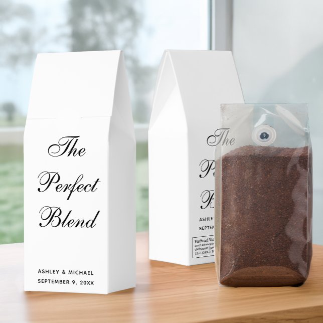 The Perfect Blend Simple Black White Wedding Favor Roasted Coffee (Creator Uploaded)