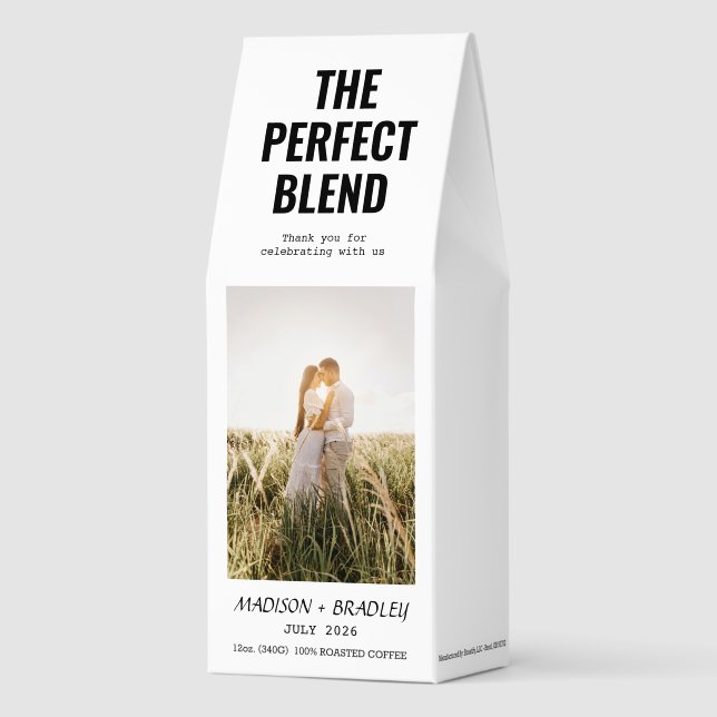 The Perfect Blend Wedding Coffee Favor with Photo (Front)