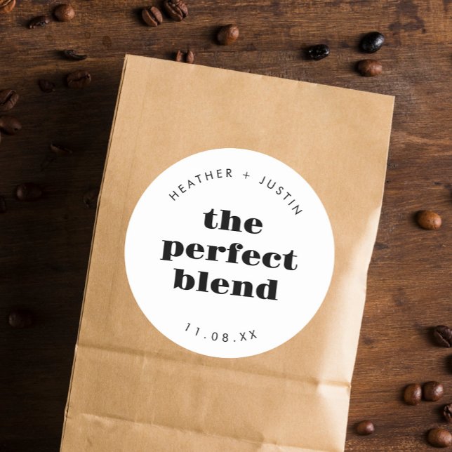 The Perfect Blend Wedding Coffee Favors Classic Round Sticker (Creator Uploaded)