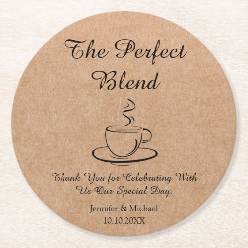 the perfect blend wedding thank you kraft round paper coaster