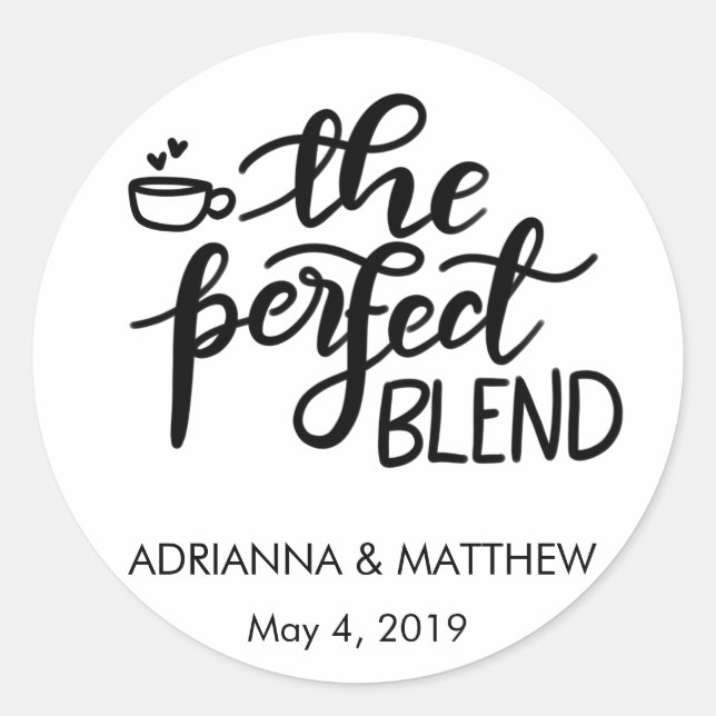 The Perfect Blend Whimsical Wedding Favor Classic Round Sticker (Front)