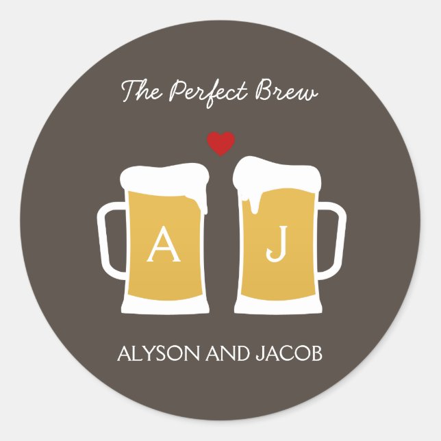 The Perfect Brew Wedding Favor Sticker/ Envelope Classic Round Sticker (Front)