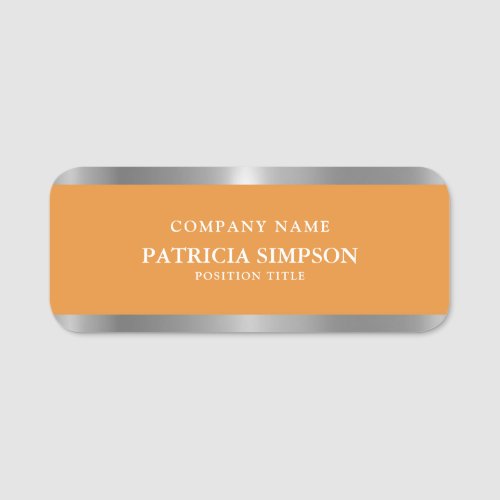 The Perfect Choice Elegant Orange Silver Metallic Name Tag