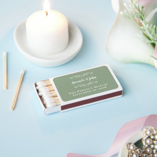 The Perfect Couple Mr  Mrs Wedding Favors Green   Matchboxes